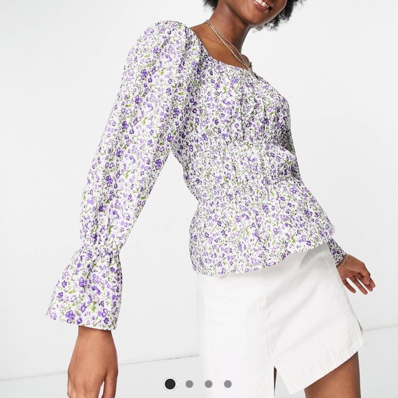 influence asos long sleeve floral blouse - Picture 1 of 5